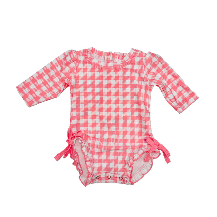 Bubblegum Pink Gingham LS 1 Pc RG Swim