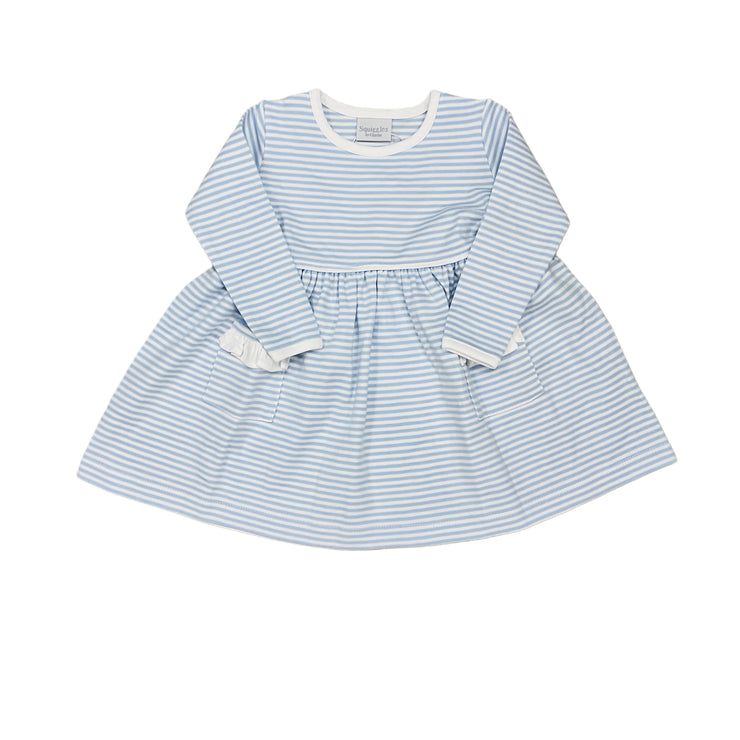 Lt Blue Stripe Popover Dress Pockets LS