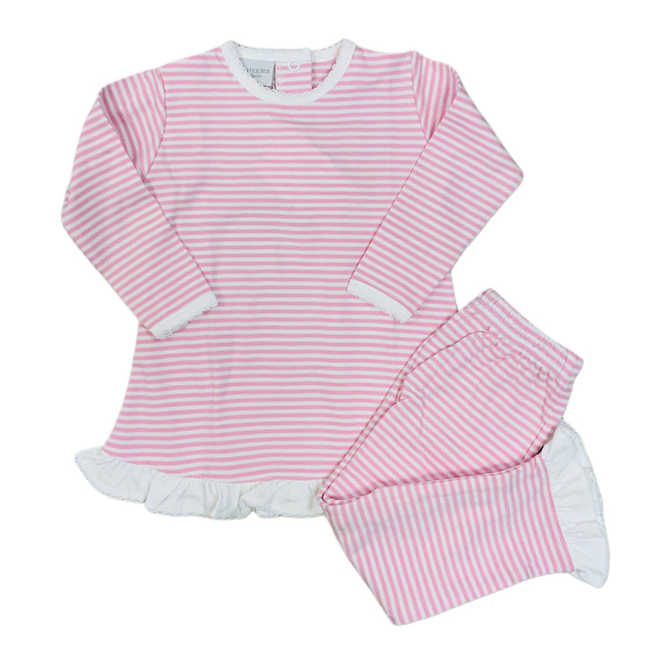 Lt Pink Stripe Ruffle PJ Pant Set