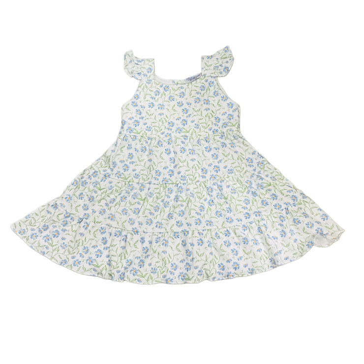 Blue Vines Print Ruffle Dress