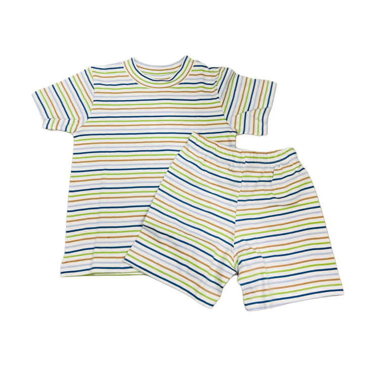 Blue/Tan/Green Stripe PJ SS Set