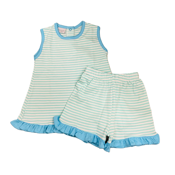 Aqua Stripe Ruffle PJ Set SS