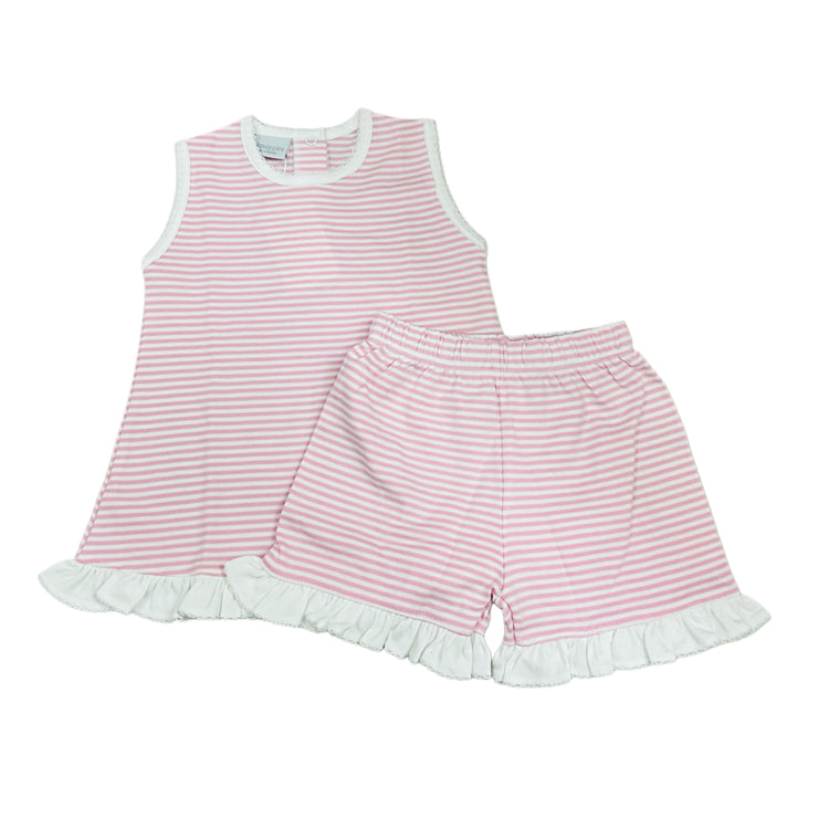 Pink Stripe Ruffle PJ Set SS