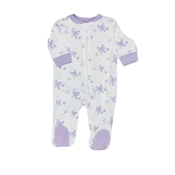 Lav Bow Print Zip Footie