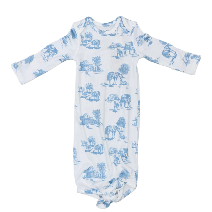 Wh/Pk Farm Toile Knotted Gown
