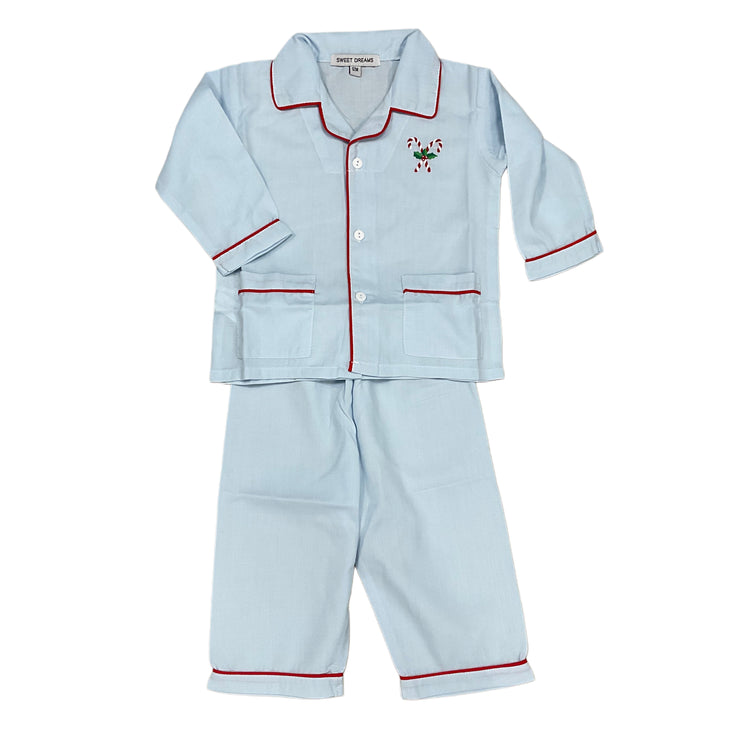 Blue Emb Candy Cane PJs
