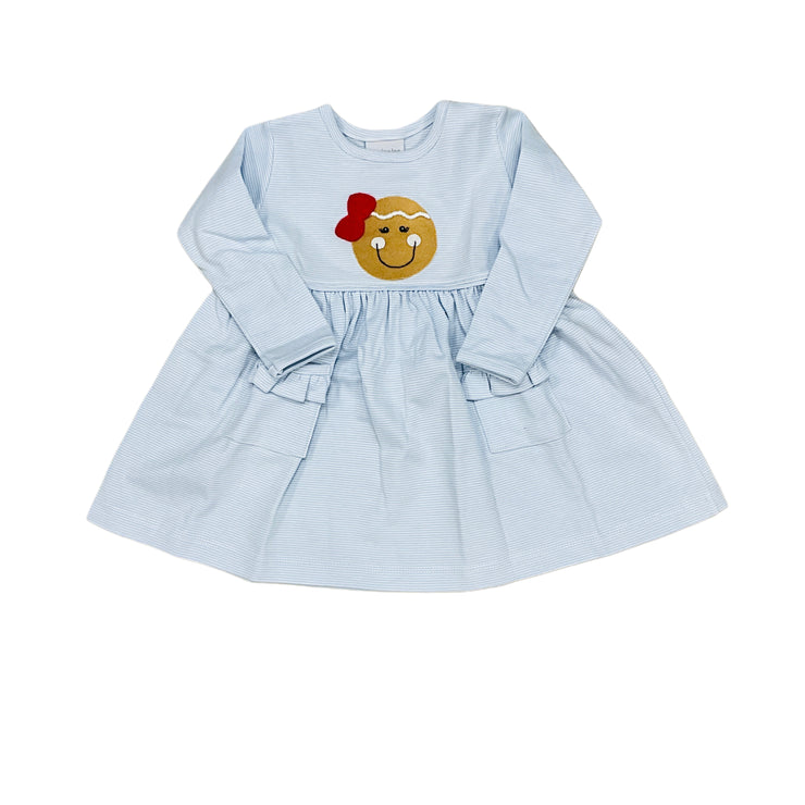 Gingerbread Blue Ministripe Popover Dress