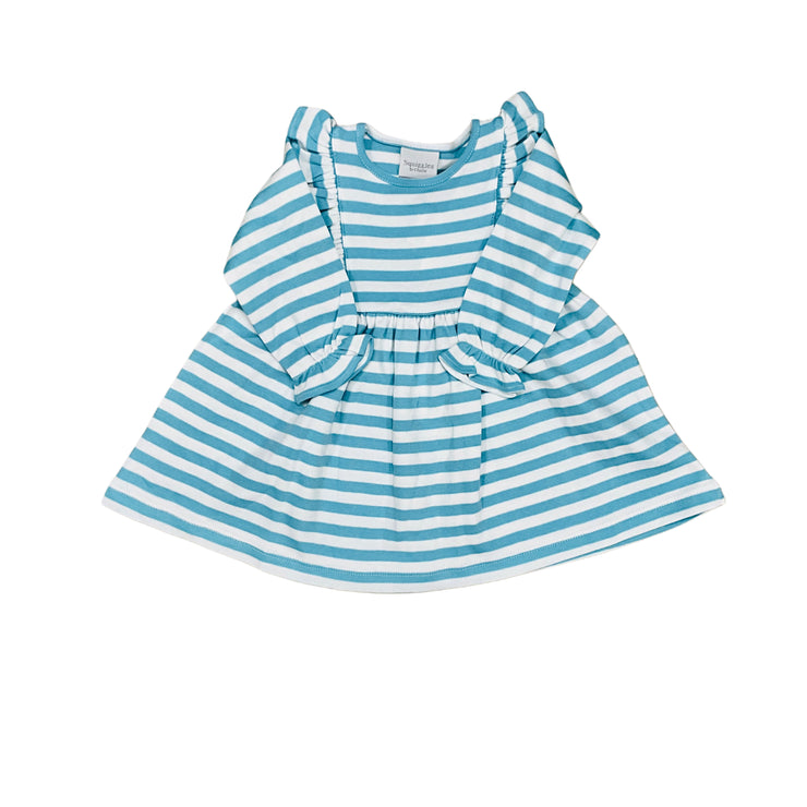 Turq Wide Stripe Ruffle Dress