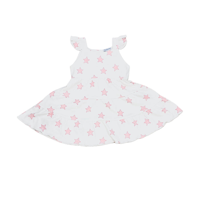 Pink Stars Print Ruffle Dress