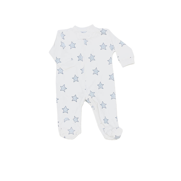 Blue Stars Print Zipper Footie