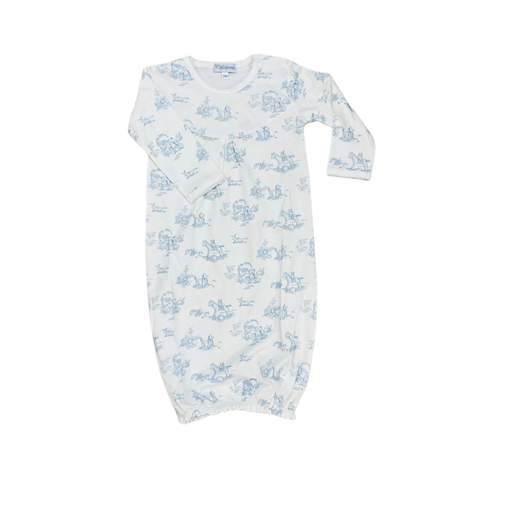 Blue Toile Baby Gown