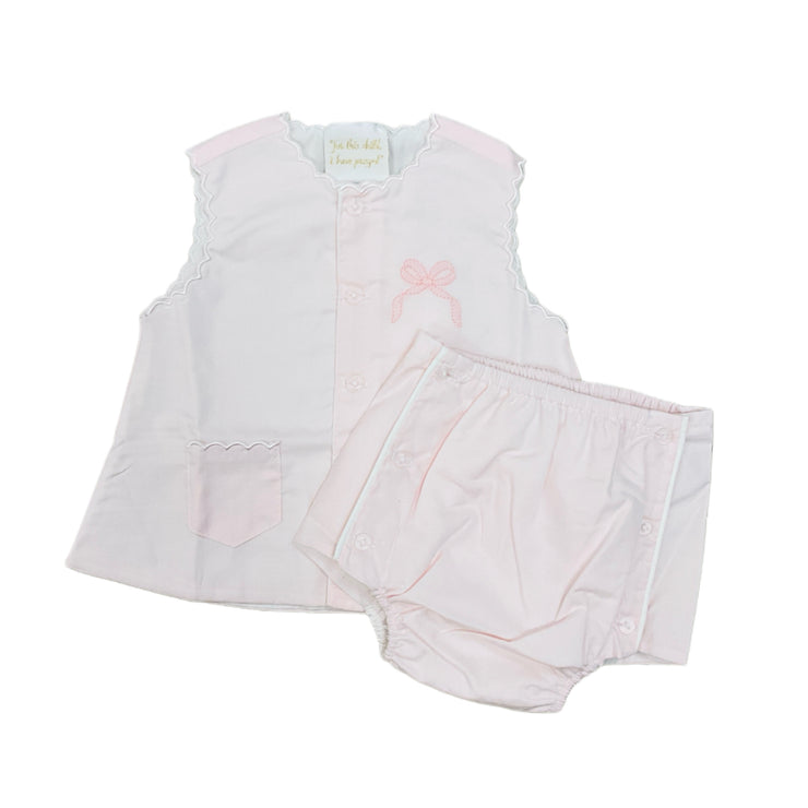 Pk Bow Bless Emb Diaper Set