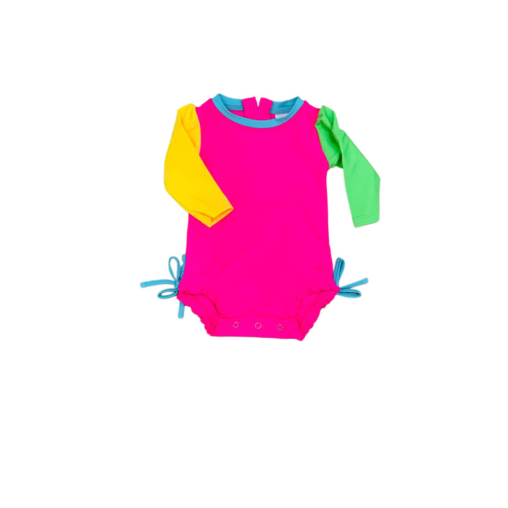 Neon Color Block LS 1 Pc Rash Swim