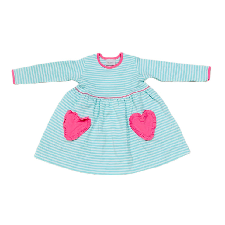 Mint Stripe Heart Pockets Popover Dress