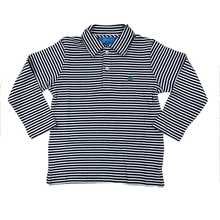 Navy/Wh Stripe LS Polo