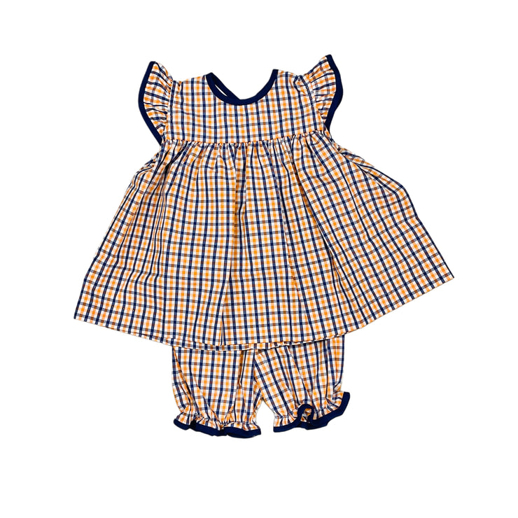 Navy/Orange Gingham Ruffle Bloomer Set