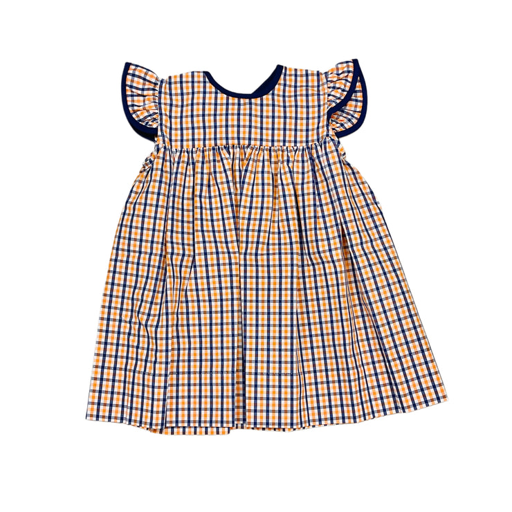 Navy/Orange Gingham Ruffle Dress