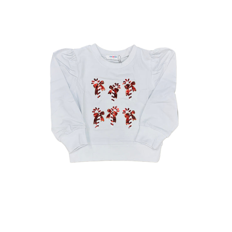 White Candy Cane Sequin Puff Sleeve Top