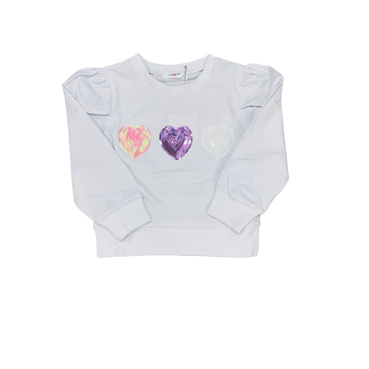 Pastel Hearts Sequin Puff Sleeve Top