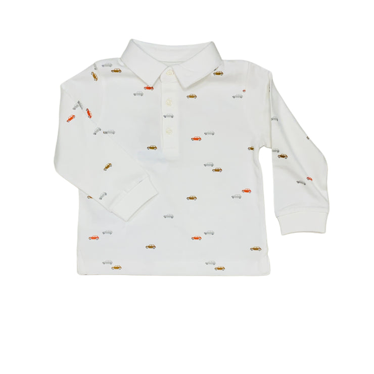 Cream LS Printed Polo