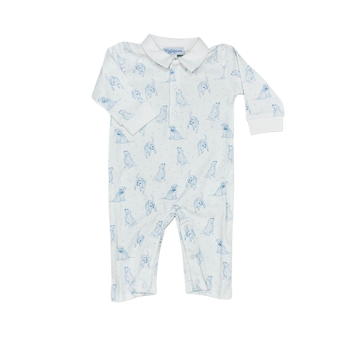 Blue Puppy Love Print Romper
