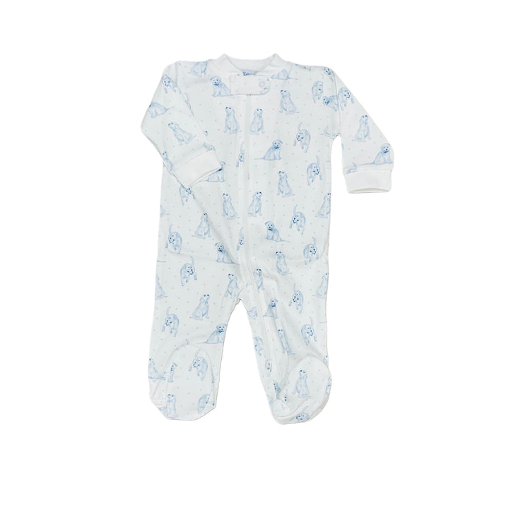 Blue Puppy Love Print Zipper Footie