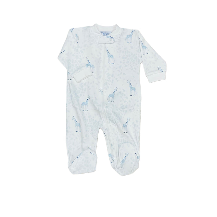 Blue Giraffe Print Zipper Footie