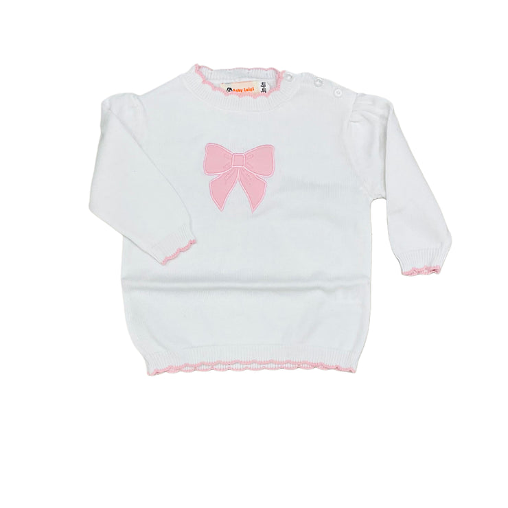 Bow White/Pink Scallop Sweater