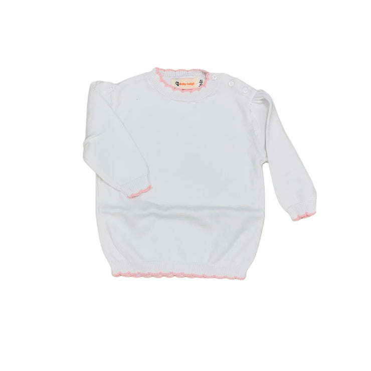 White/Pink Scallop Sweater