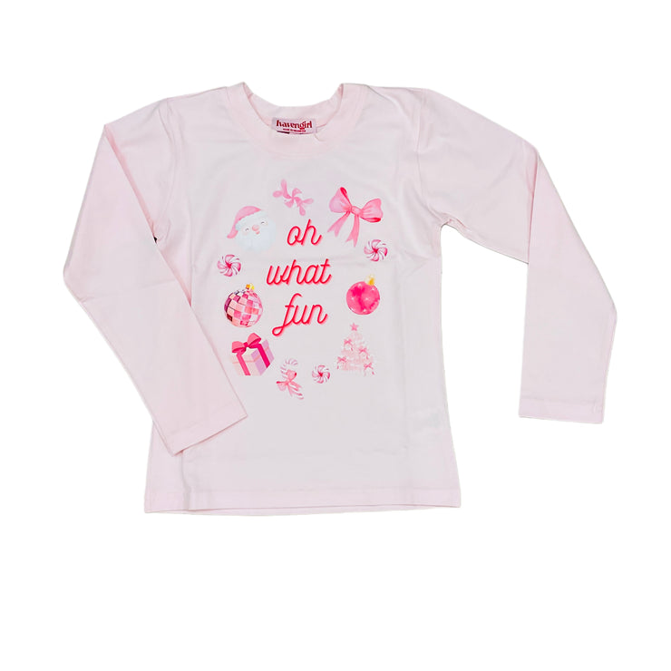 Blush Pk Oh What Fun LS Tee