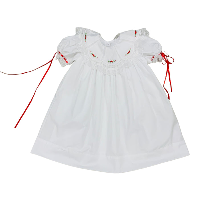 White Chandler Dress-Red Christmas Embroidery