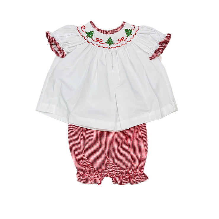 Cmas Tree Bows Red Ging Bloomer Set