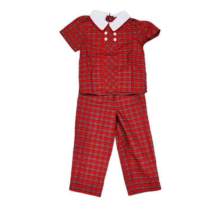 Red Christmas Plaid Levi Set