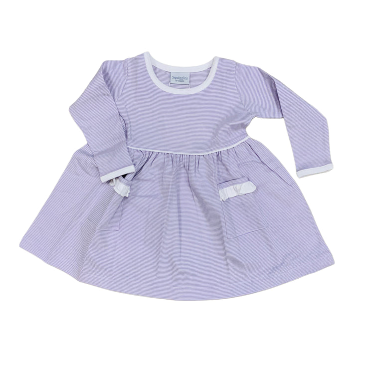 Lavender Mini Stripe/Wht Ruffle Pocket Dress 25