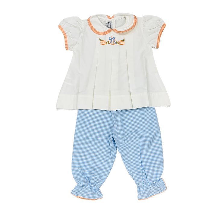 Pumpkin Bow Blue Gingham Pant Set