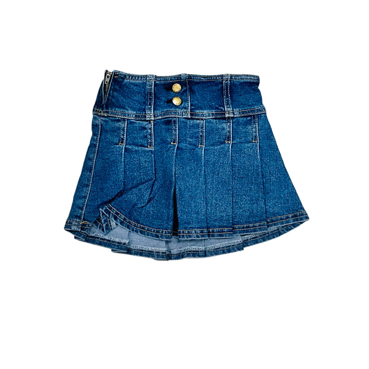 Denim Pleated Mini Skirt