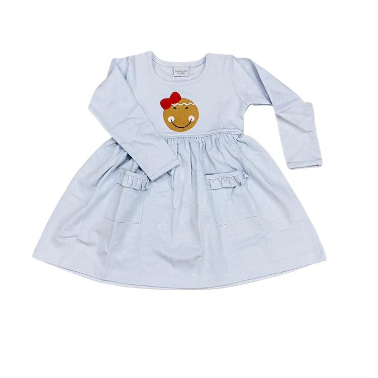 Gingerbread Girl Blue Mini Stripe Dress