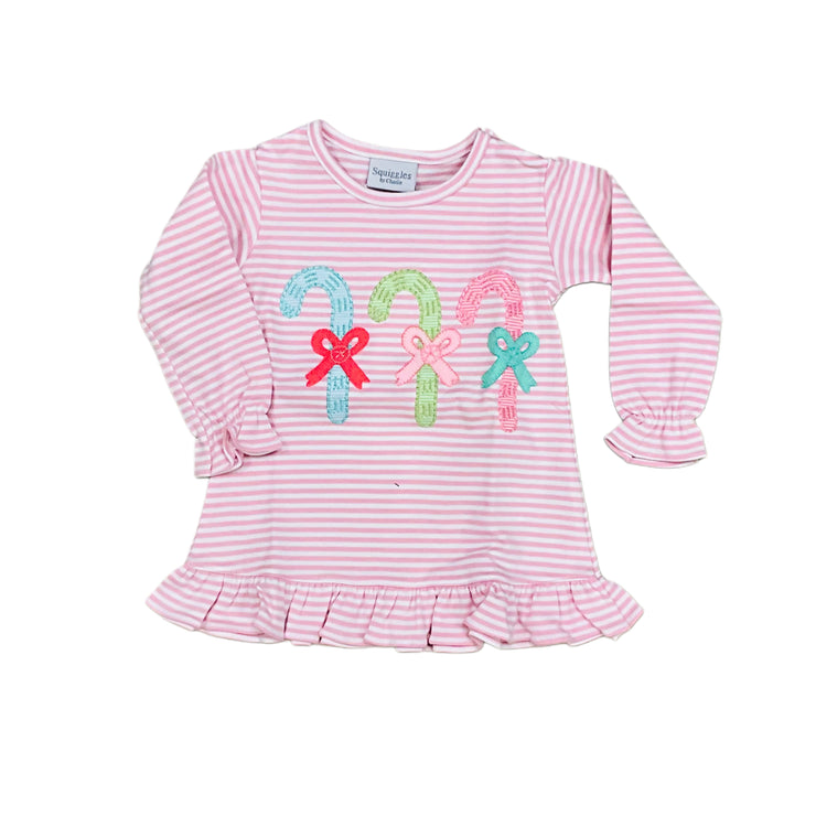 3 Candy Canes Pink Stripe Ruffle Top