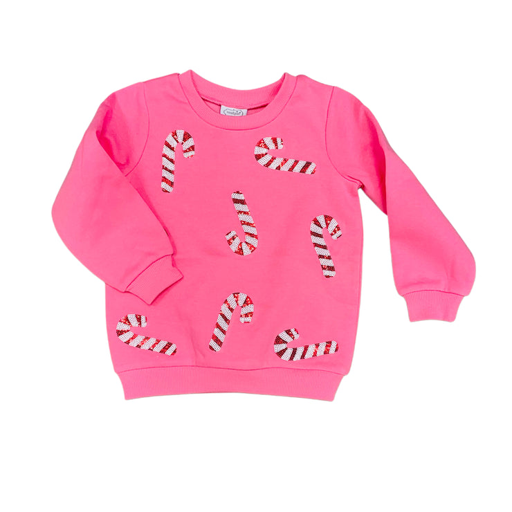 Hot Pink Sequin Candy Cane Sweatshirt