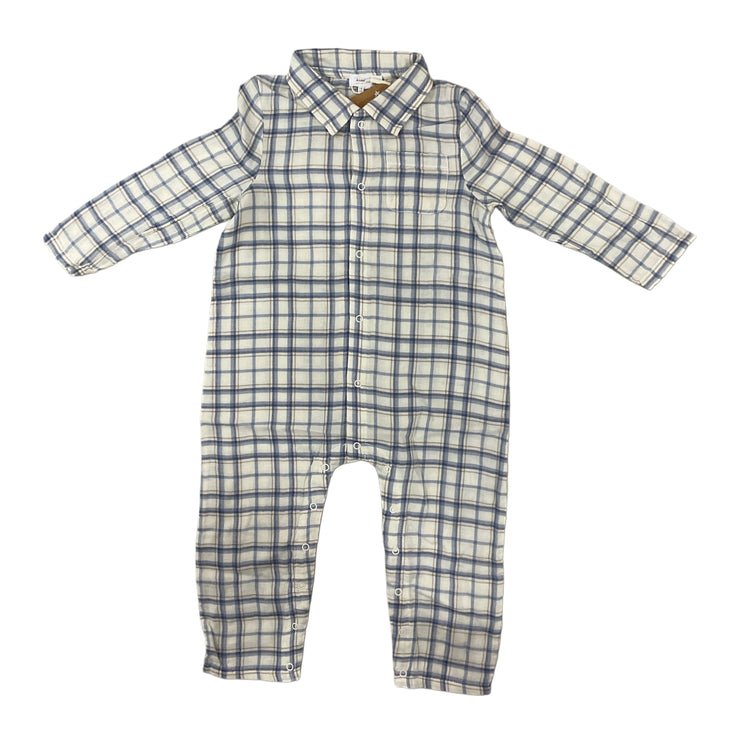 Blue Plaid LS Polo Romper