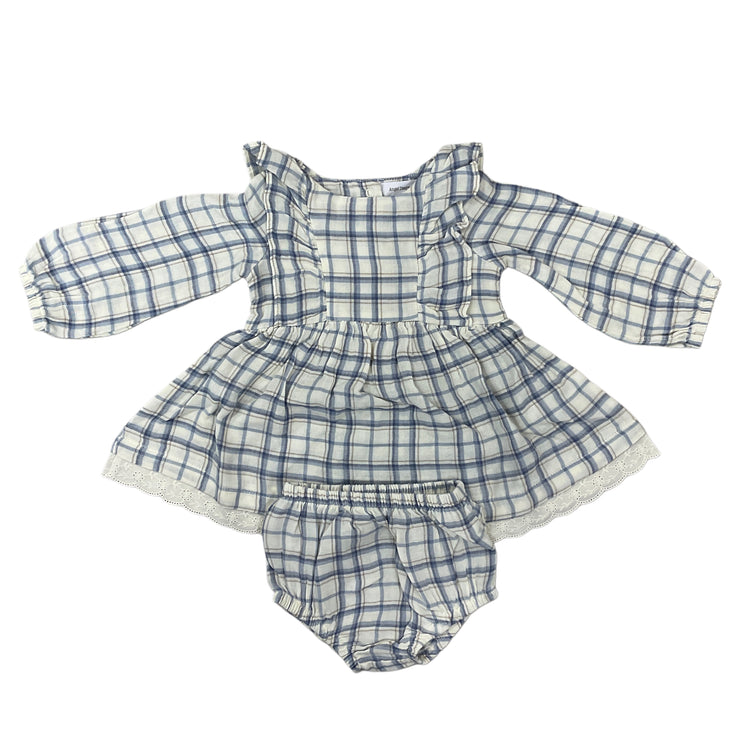Bl Plaid LS Dress w Diaper Cov