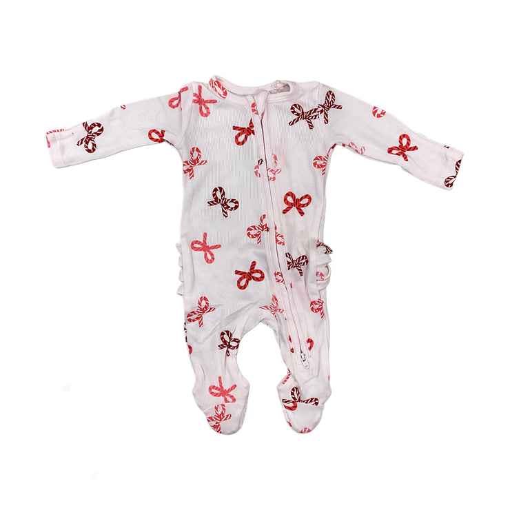 Pk Candy Cane Bow Zip Footie