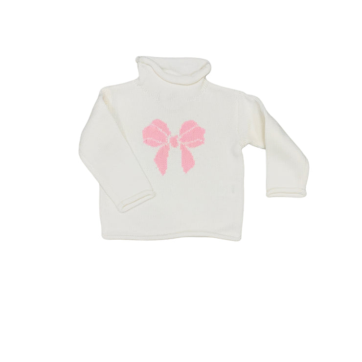 White/Pink Bow  Roll Neck Sweater