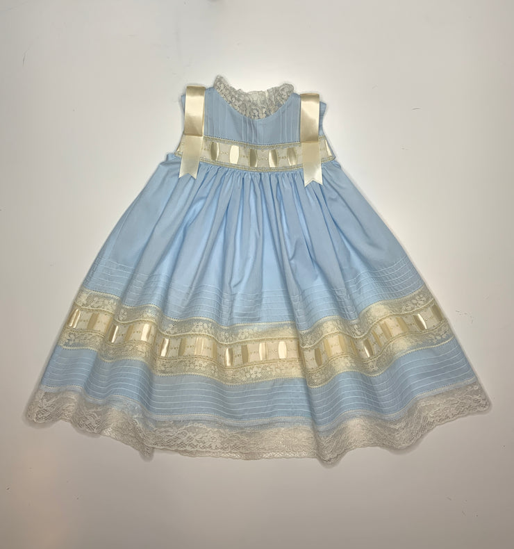 The Katherine Heirloom Dress Blue/Ecru